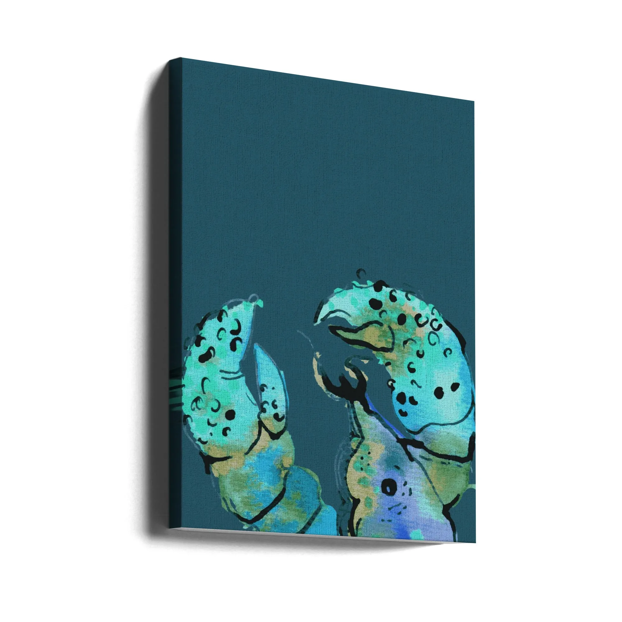 Azure Lobster On Dark Blue - Stretched Canvas, Poster or Fine Art Print