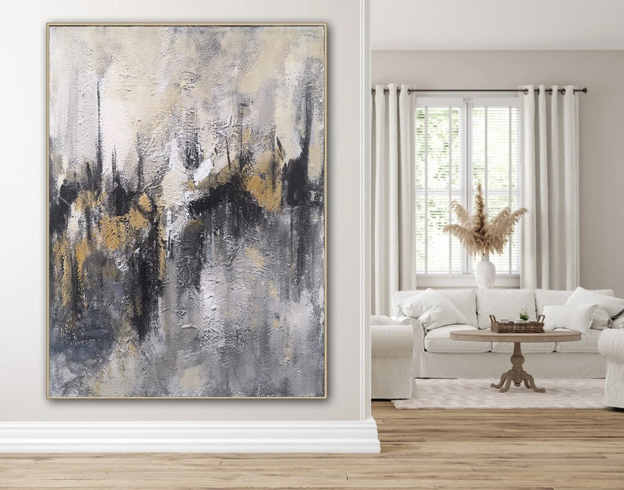 Beige and Black Painting Large Artwork Wall Canvas Ap104