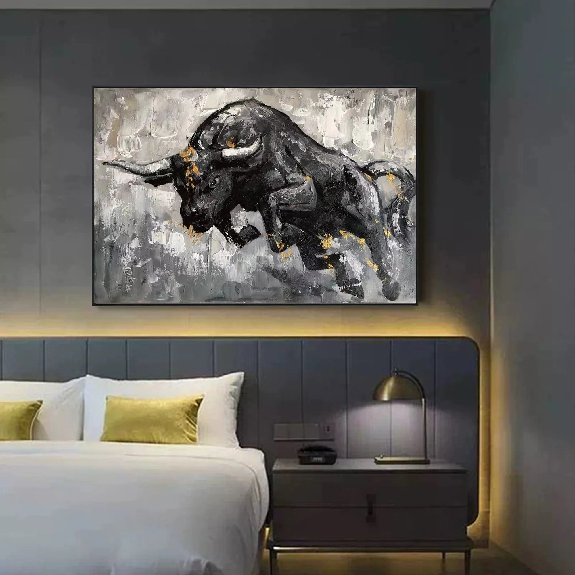 Black And White Bull Painting Contemporary Art Decor Sp008