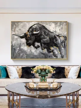 Black And White Bull Painting Contemporary Art Decor Sp008