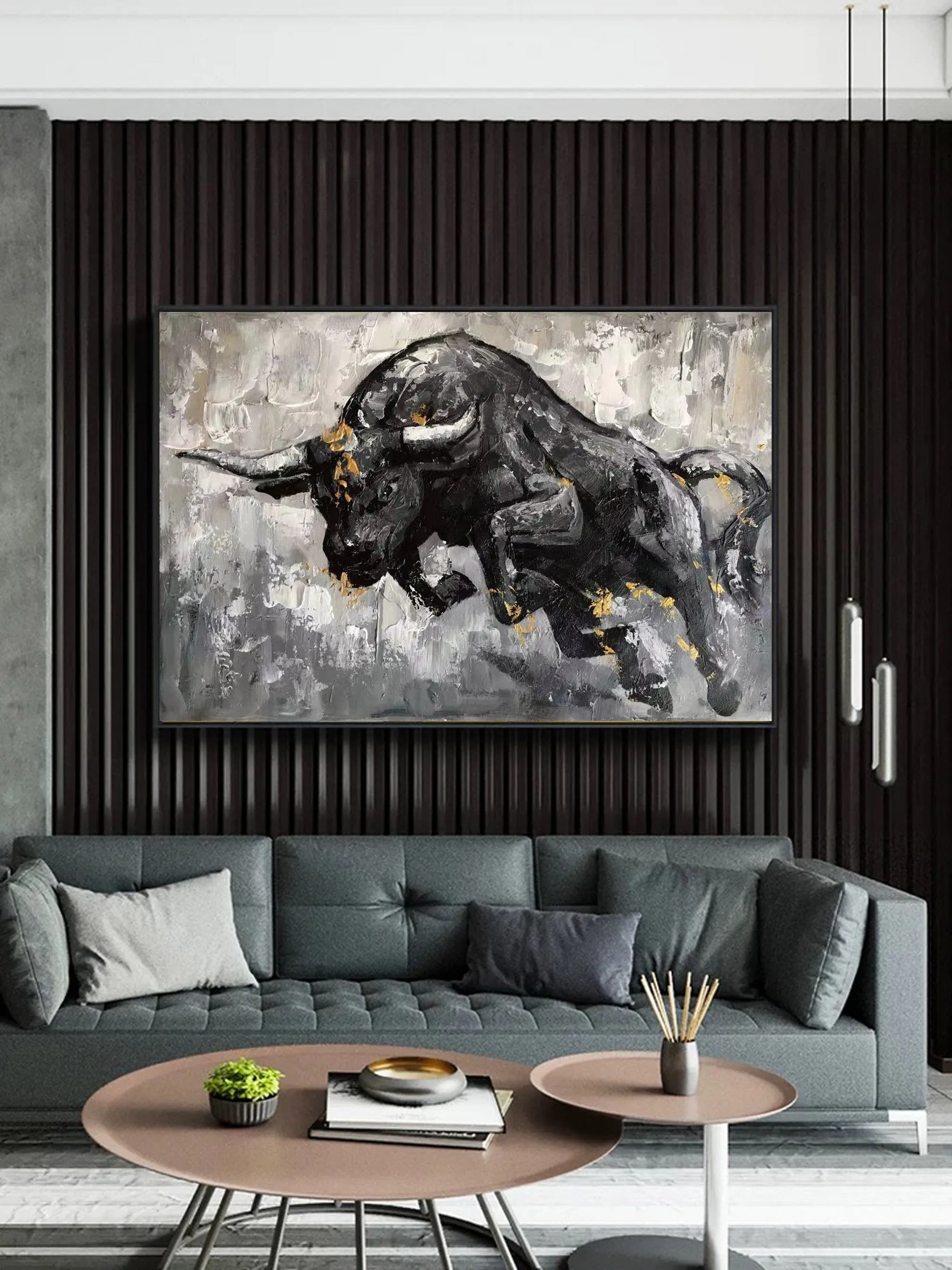 Black And White Bull Painting Contemporary Art Decor Sp008