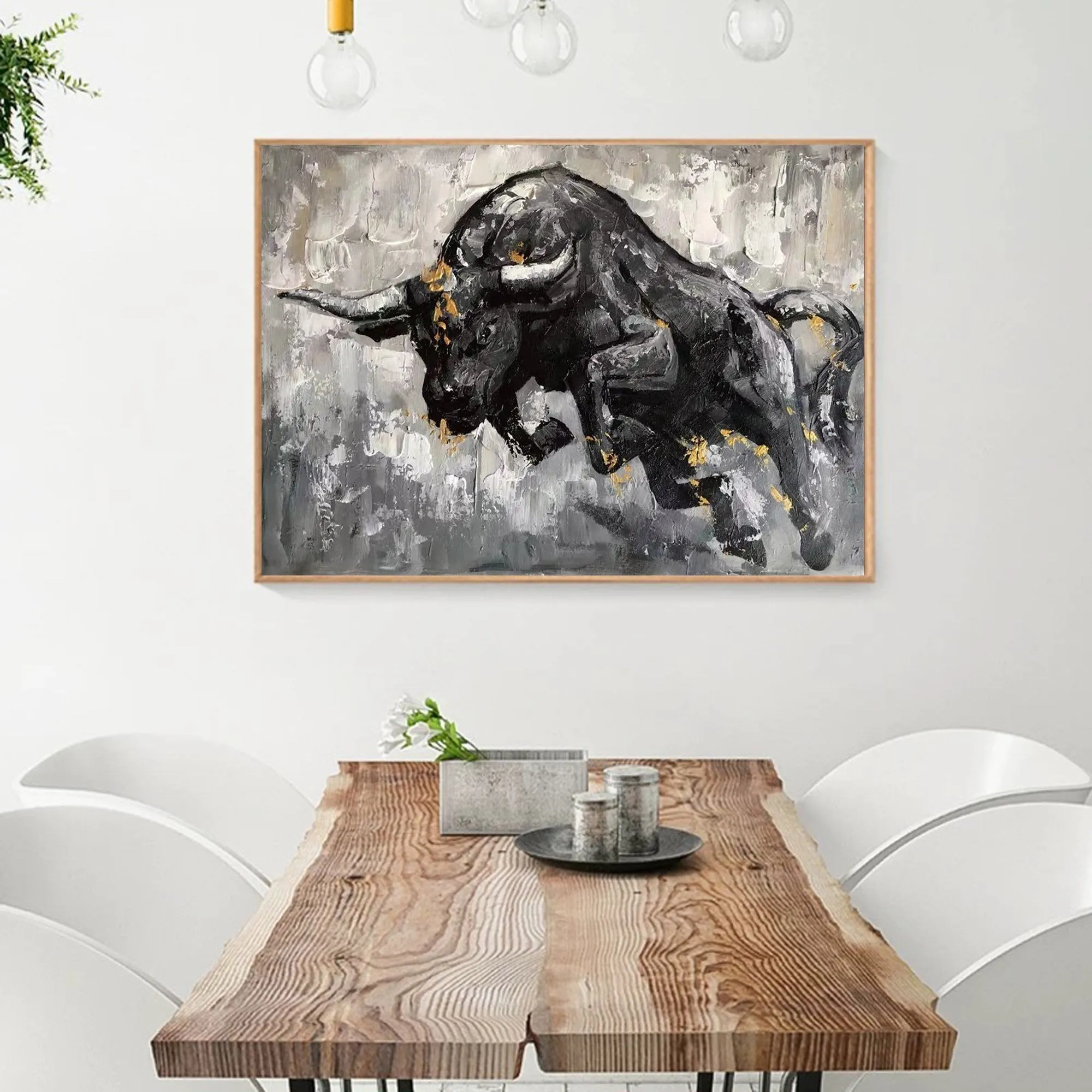 Black And White Bull Painting Contemporary Art Decor Sp008