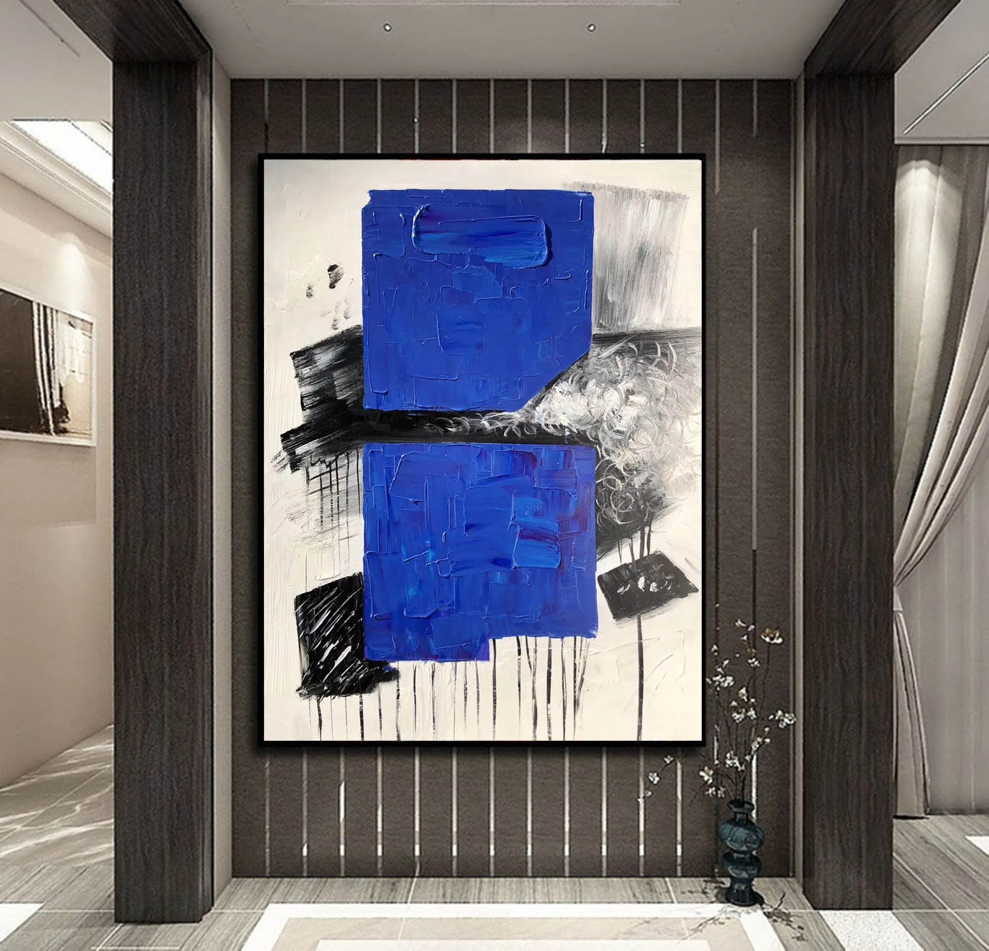 Blue Black White Modern Abstract Paintings Living Room Painting Np100