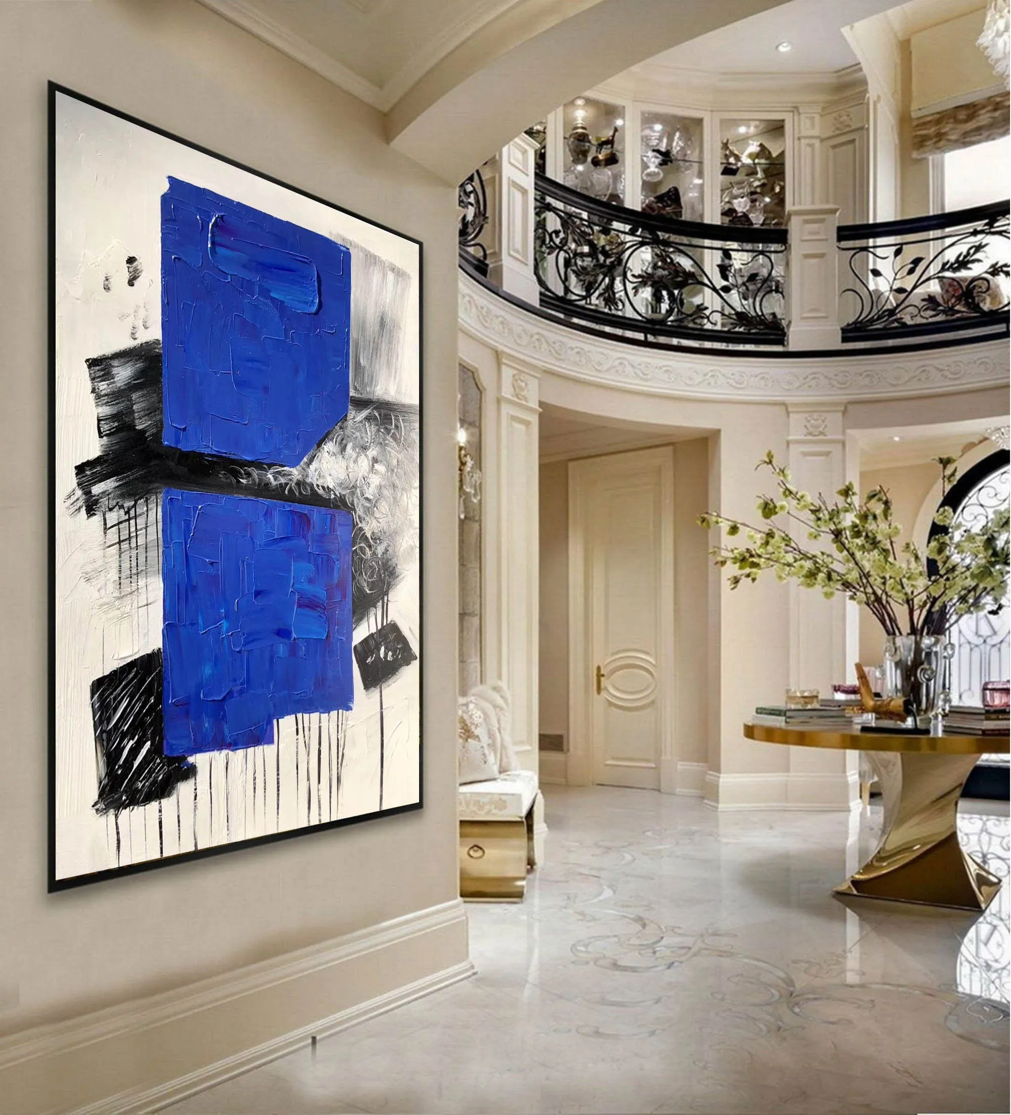 Blue Black White Modern Abstract Paintings Living Room Painting Np100