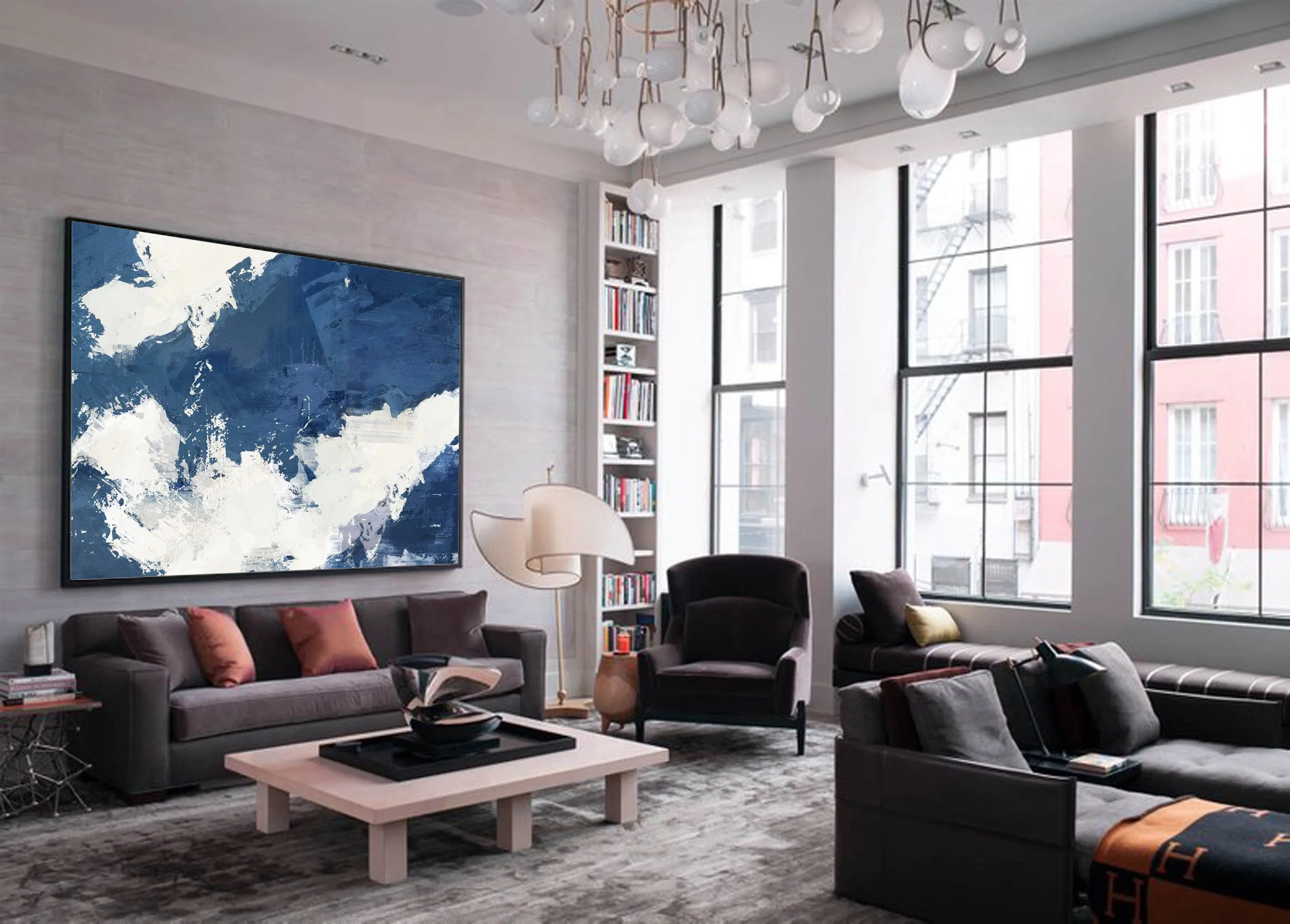 Blue White Abstract Painting White Cloud Painting Big Wall Paintings Dp127