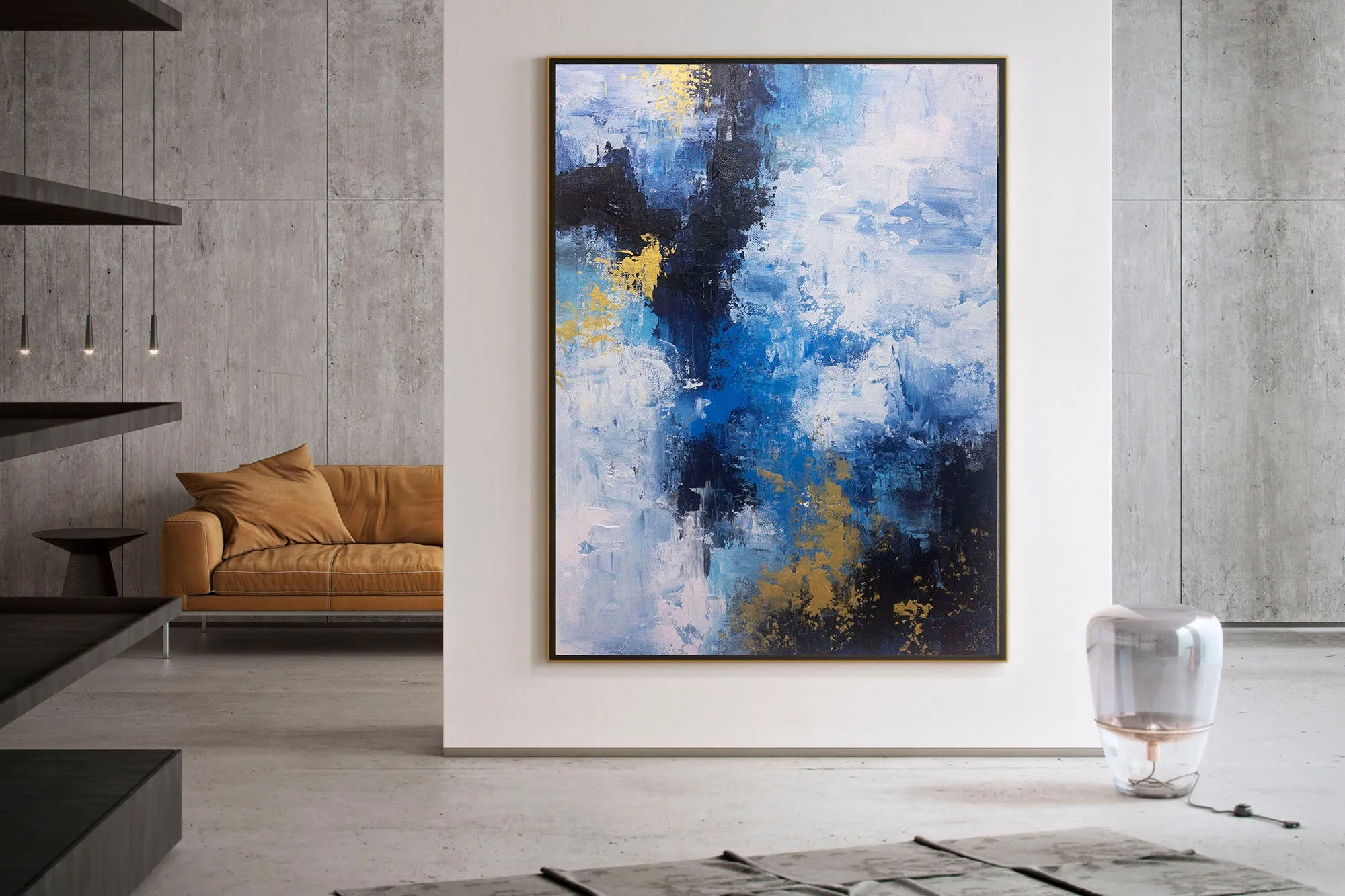 Blue White Gold Contemporary Art Office Oversize Artworks Qp030