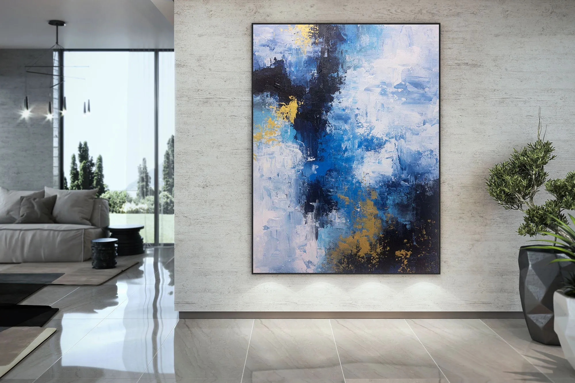 Blue White Gold Contemporary Art Office Oversize Artworks Qp030