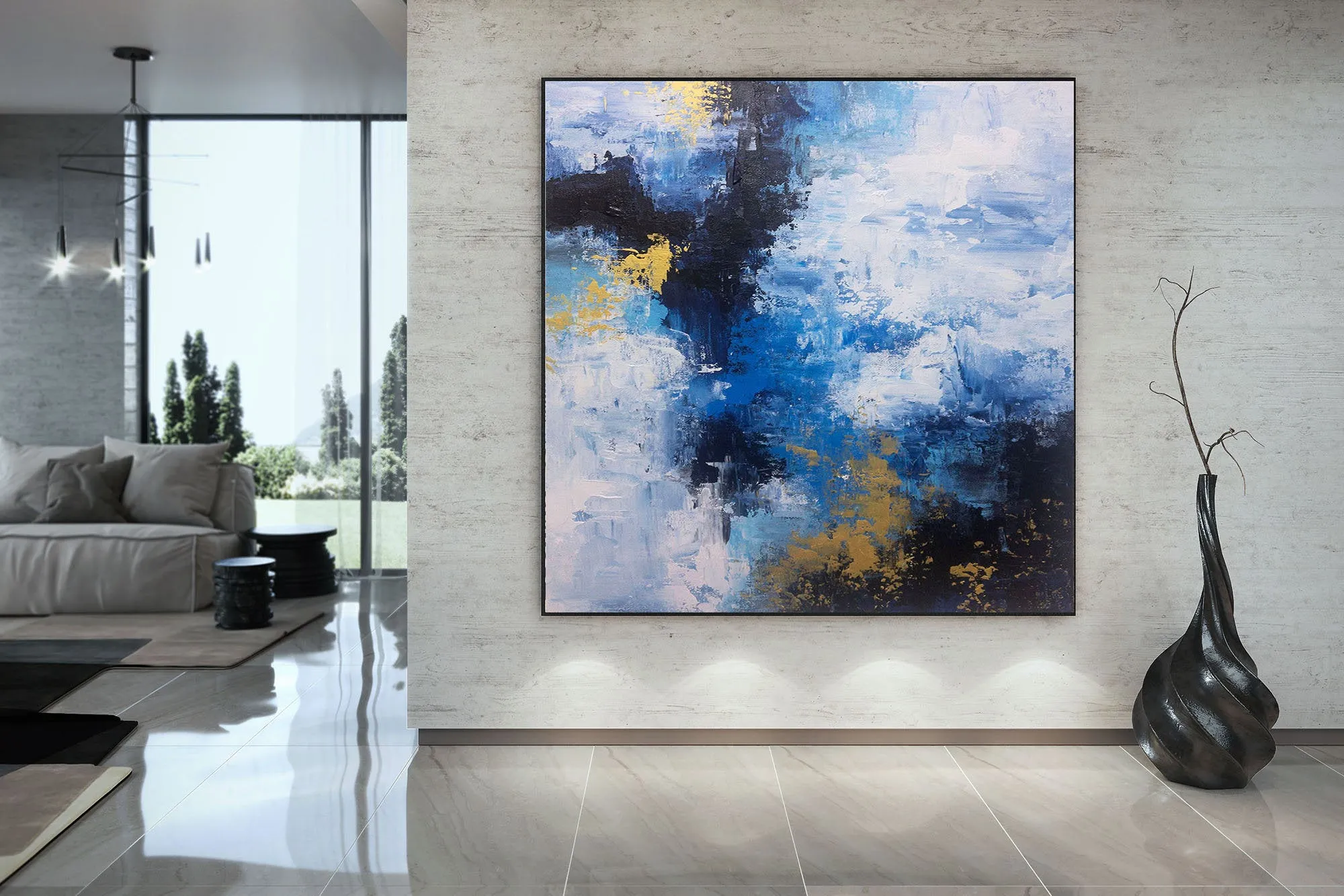 Blue White Gold Contemporary Art Office Oversize Artworks Qp030