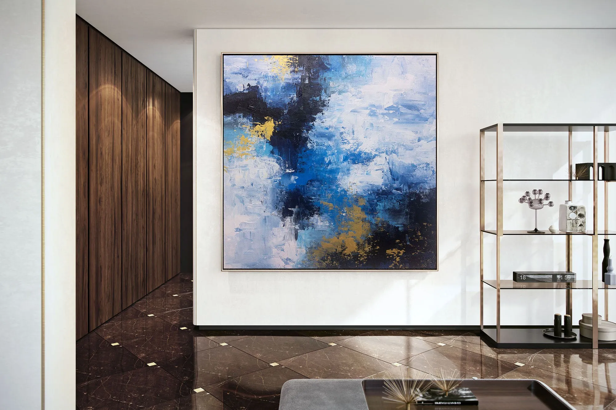 Blue White Gold Contemporary Art Office Oversize Artworks Qp030