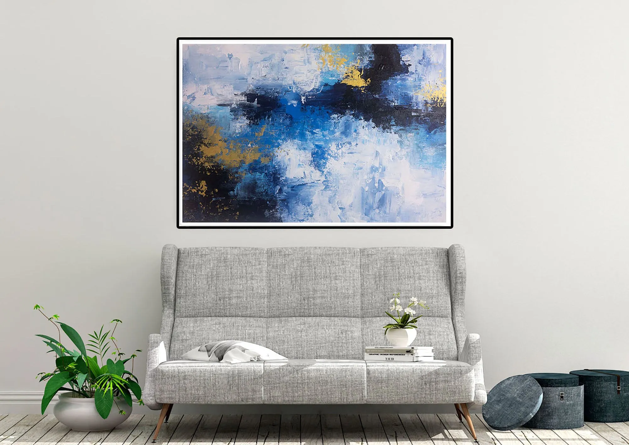 Blue White Gold Contemporary Art Office Oversize Artworks Qp030