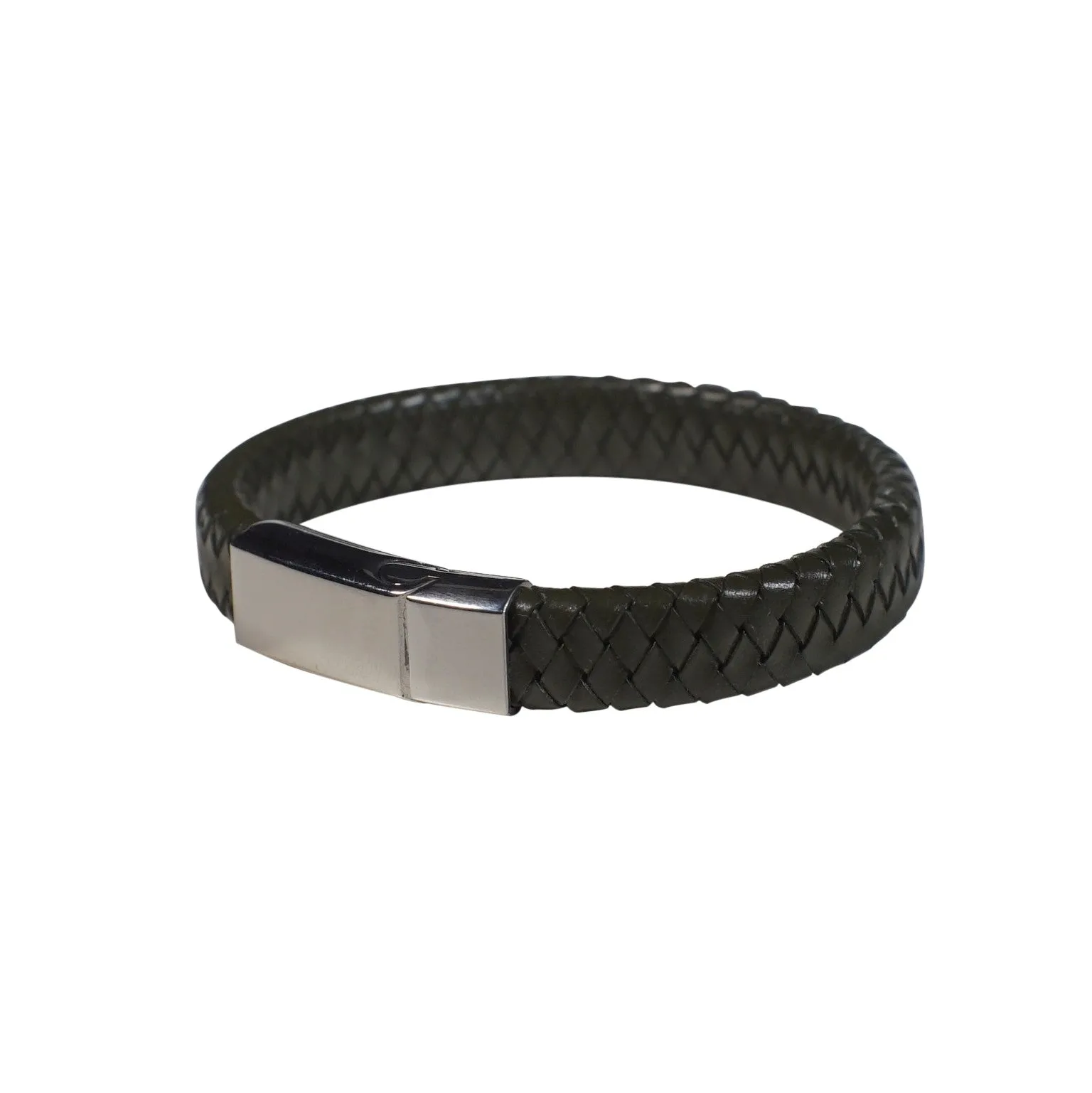 Chester Leather Bracelet in Olive (Size M)