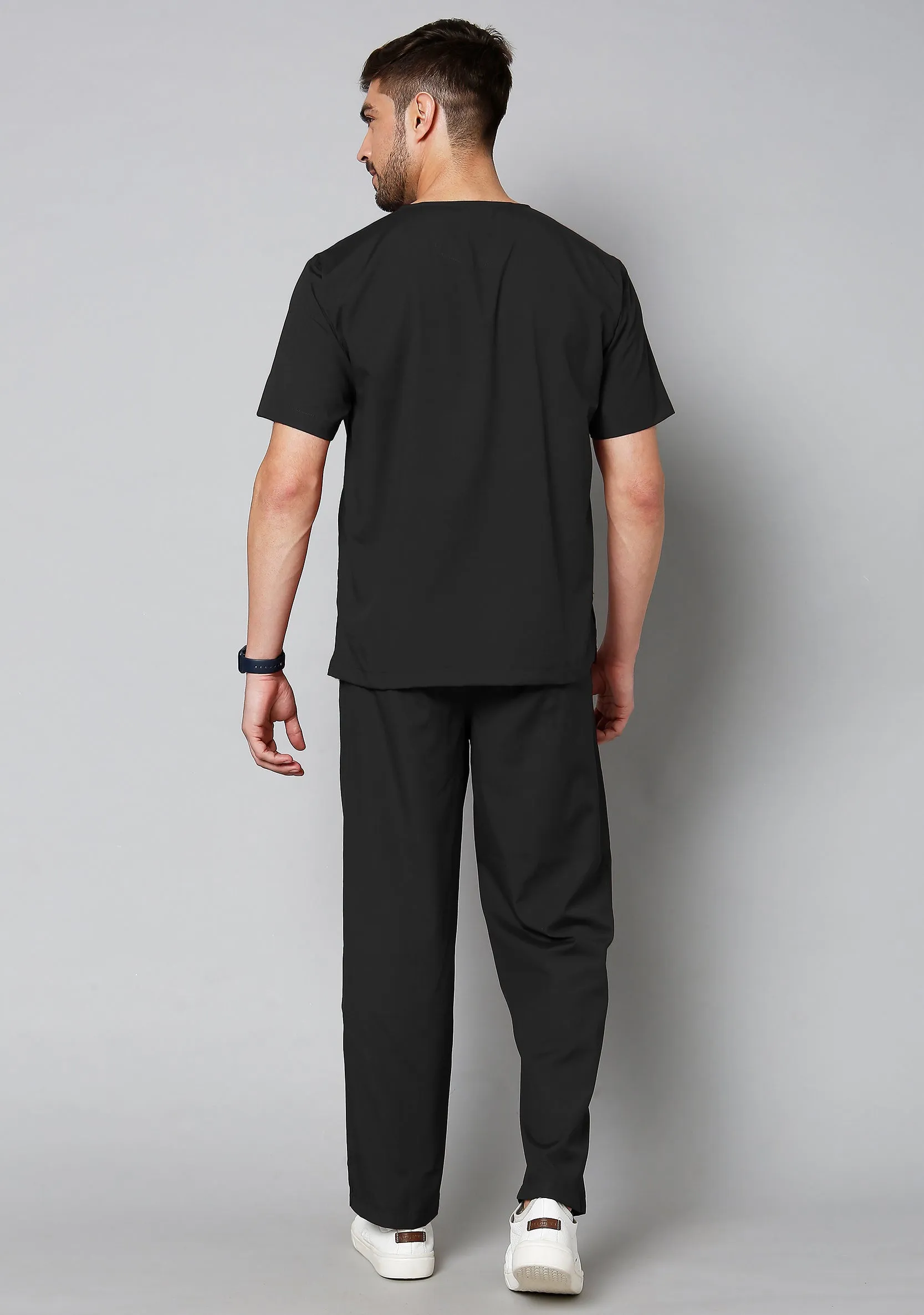 Classic Men's V-Neck (Black) Plus Size Scrub