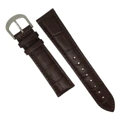 Genuine Croc Pattern Stitched Leather Watch Strap in Brown