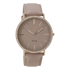 Rose gold coloured  watch with pink grey  leather strap