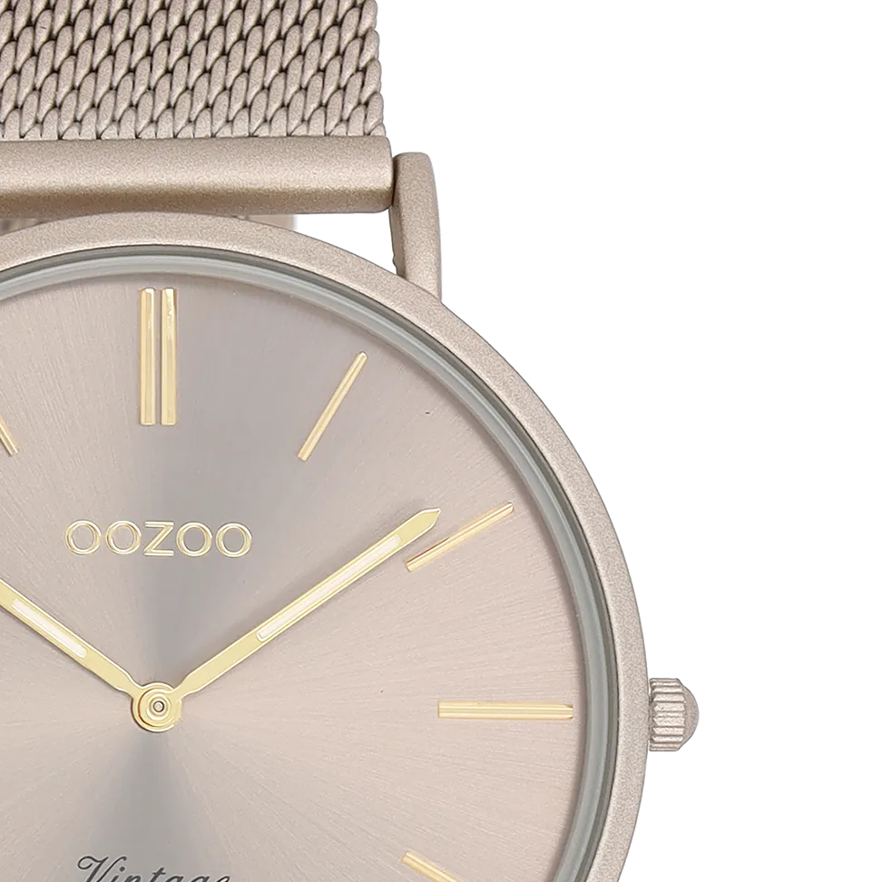 Taupe OOZOO watch with taupe metal mesh bracelet - C20336