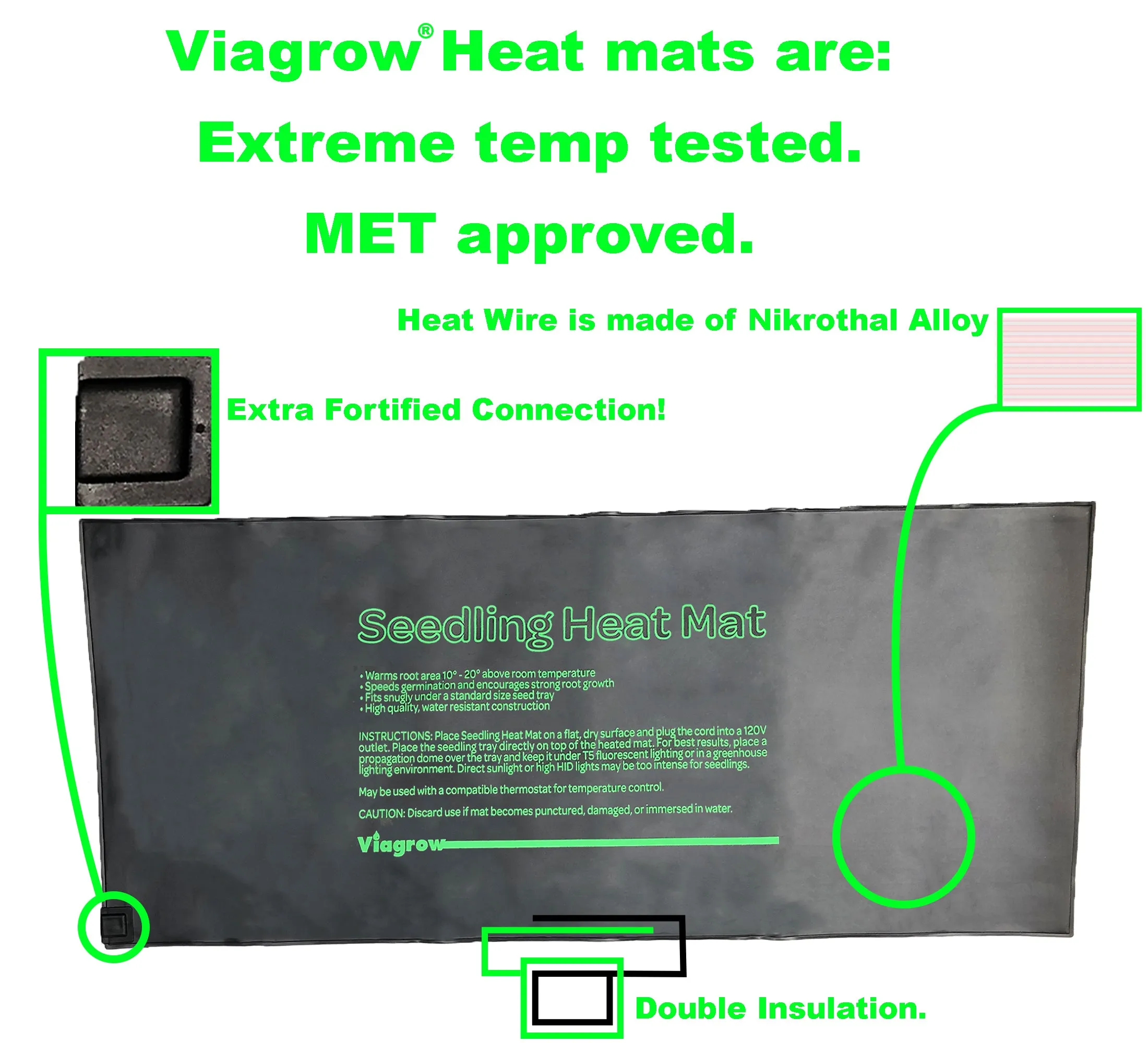 Viagrow Quad Propagation Kit with MET Standard Heat Mat, Thermostat, Black