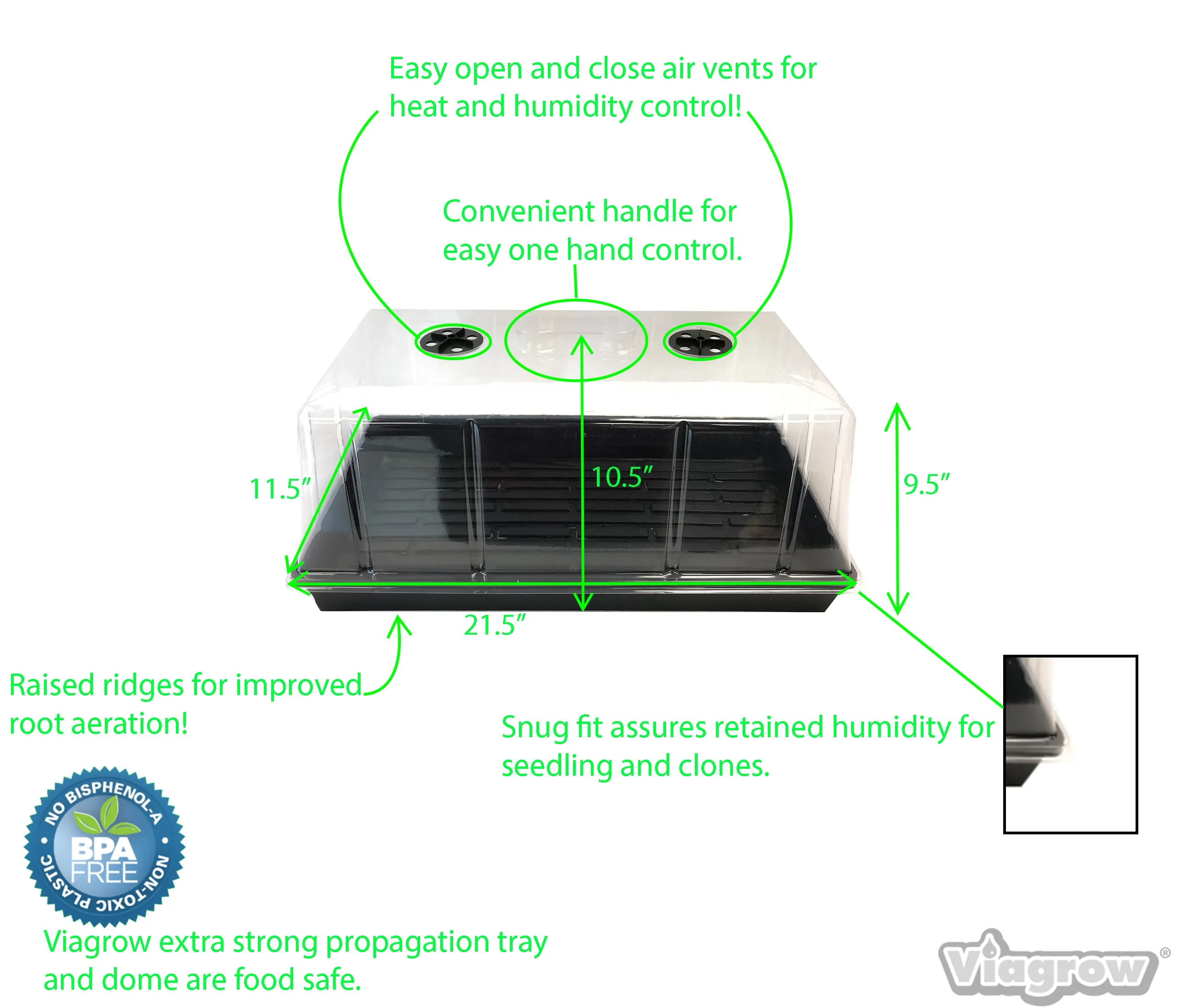 Viagrow Quad Propagation Kit with MET Standard Heat Mat, Thermostat, Black