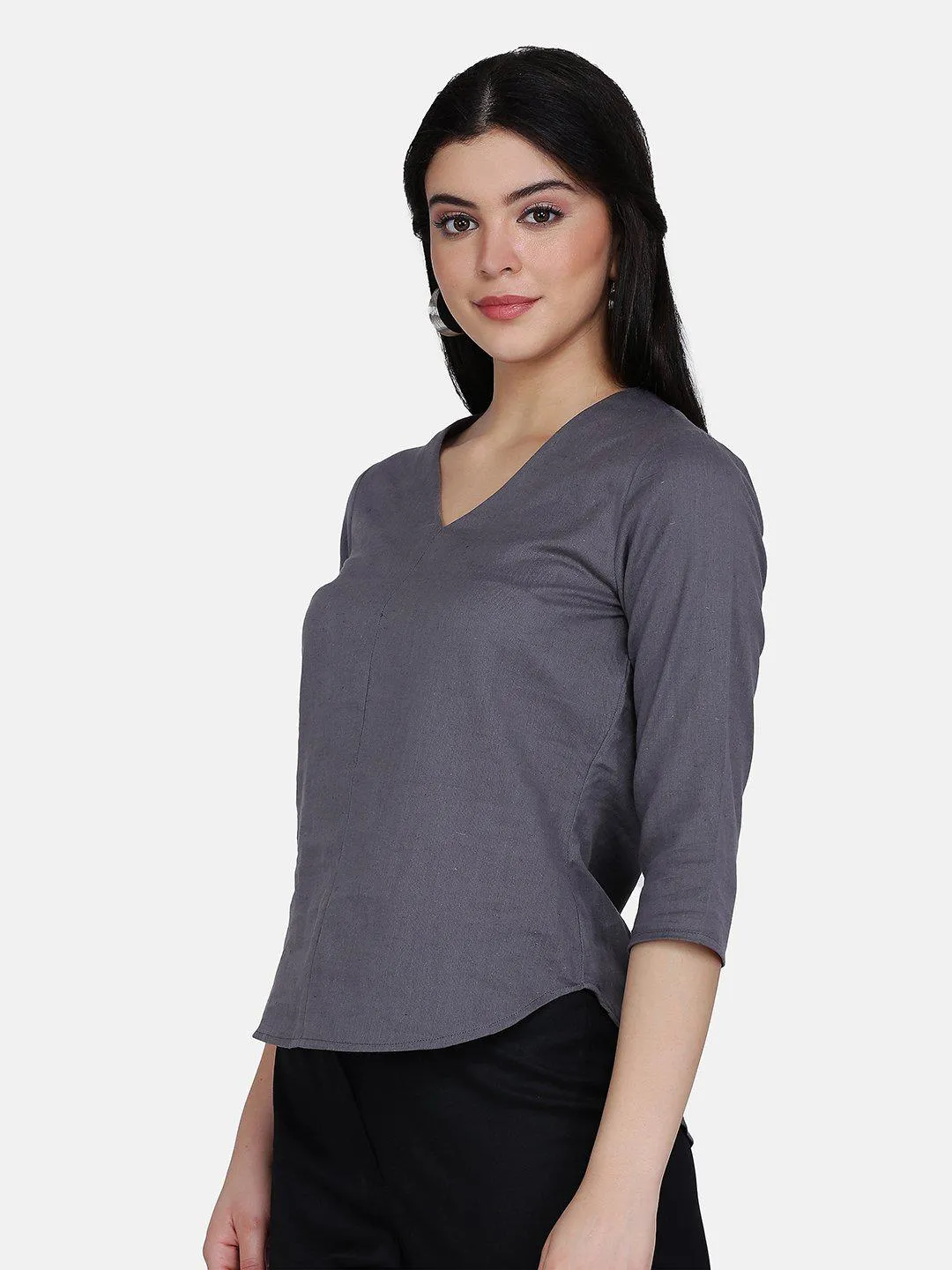 Women's Cotton Top Charcoal Grey